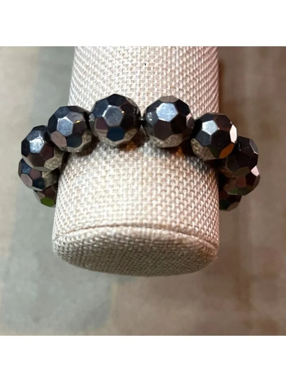 Vintage Y2K Express Multi Faceted Polished Hematite Beaded Stretch Bracelet